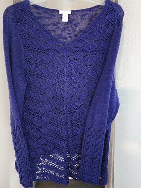 Chico's Size 1 open weave long sleeve purple/blue sweater